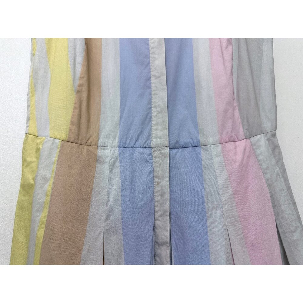 Akris Pastel Stripe Bars Print Shirt Dress Midi Pleated Colorblock Variazioni 8 - Picture 6 of 15